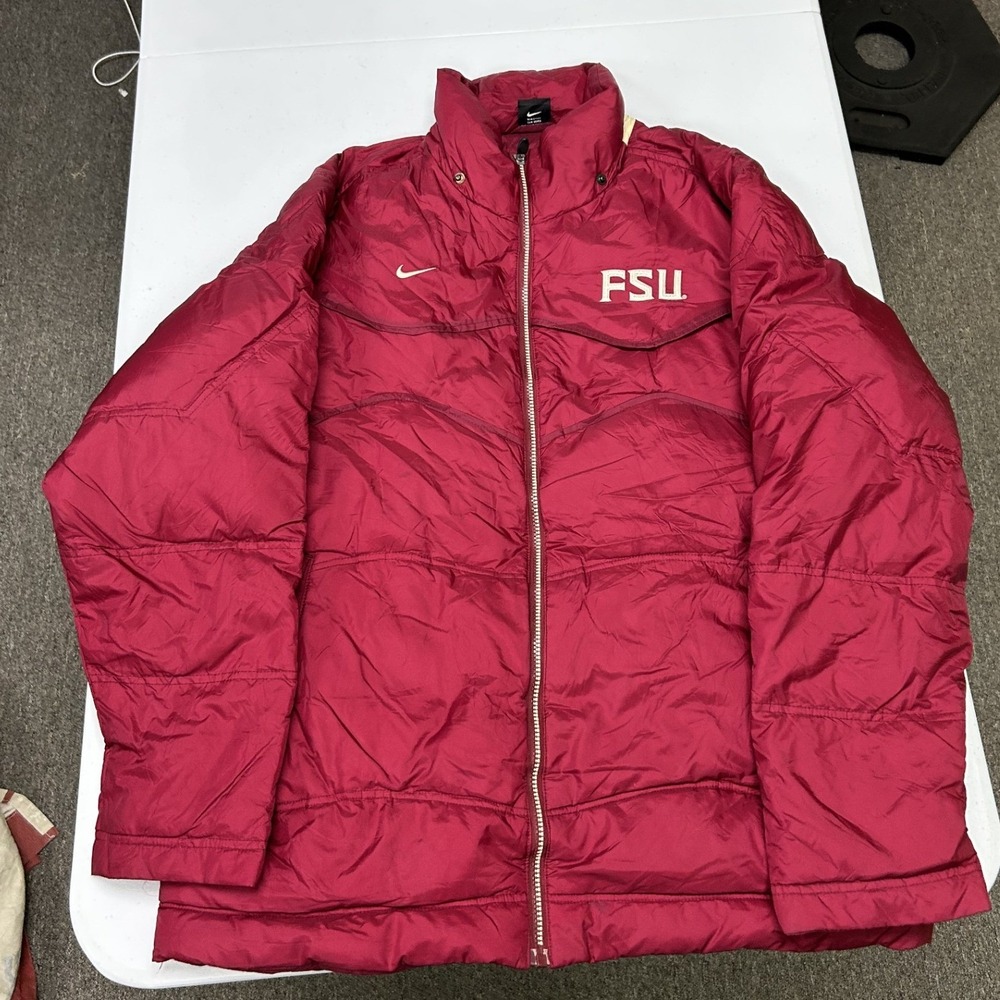 Nike Puffer Jacket Mens Large Garnet FSU Seminoles Full Zip Down Blend A5